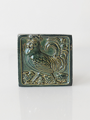 Изображение Изразцы Изразец Петух с цыплятами, зелёный