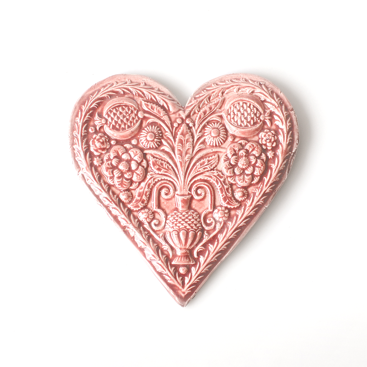 Изображение Панно на стену Сердце керамическое, с гранатами розовое