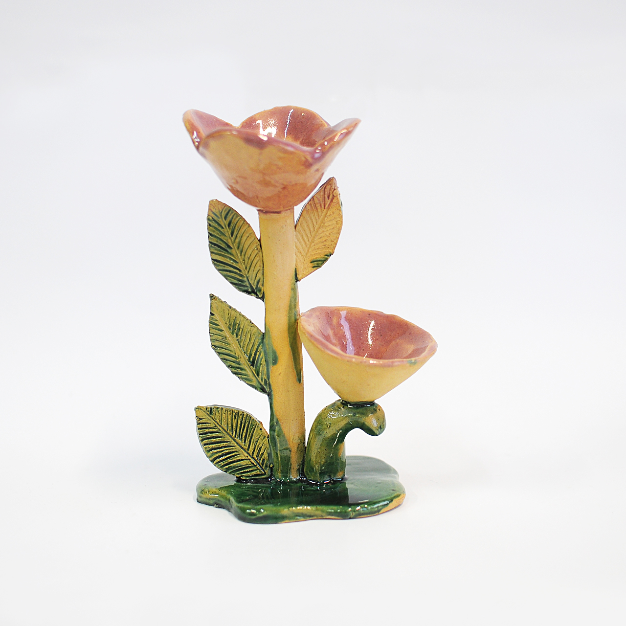 Изображение Подсвечники Подсвечник Цветок с листьями, 2 соцветия, розовый